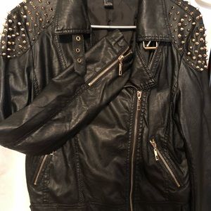 Studded Leather Biker Jacket (L)